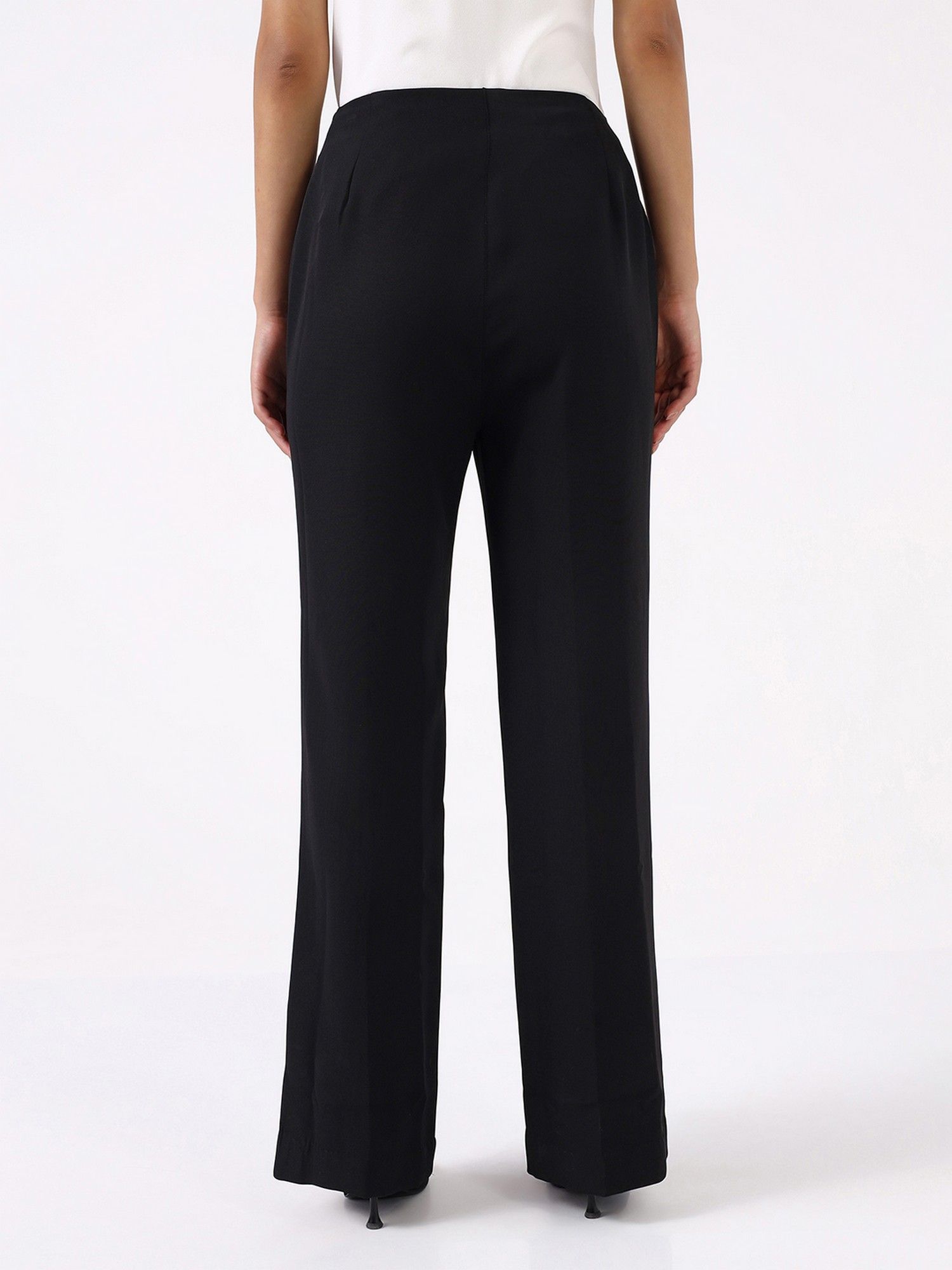 Women Black High-Rise Pintucked Trouser