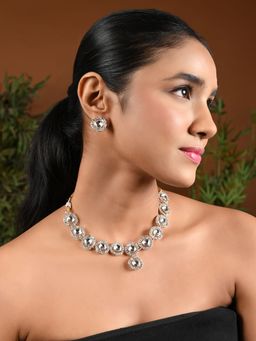 I Jewels - White Gold Plated Traditional Stone Choker Necklace Jewellery Set