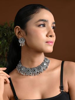 I Jewels - Silver Oxidized Traditional Afghani Choker Set