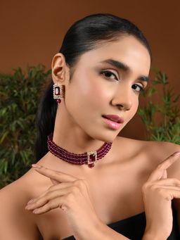 I Jewels - Gold Plated Traditional Stone Pearl Choker Necklace Jewellery Set (ML237WiWi)