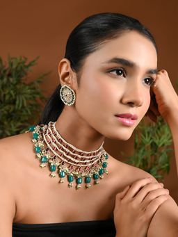 I Jewels - Gold Plated Traditional Kundan & Stone Pearl Choker Necklace Jewellery Set (ML324MG)