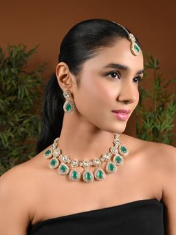 I Jewels - Gold Plated Traditional Kundan Pearls Choker Necklace Jewellery Set