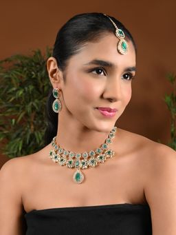 I Jewels - Stylish Gold Plated Traditional Kundan Stone Necklace Jewellery Set