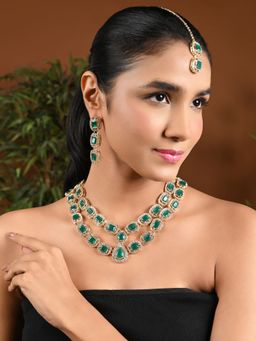 I Jewels - Gold Plated Traditional Stone Choker Necklace Jewellery Set