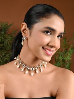 I Jewels - Gold Plated Artificial Stone Kundan Chocker Necklace Jewellery Set