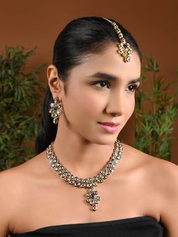 I Jewels - Gold Plated Traditional Kundan Pearl Necklace Jewellery Set