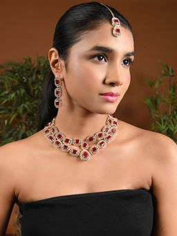 I Jewels - Traditional Stone Choker Necklace Jewellery with Earring and Maang Tikka Set