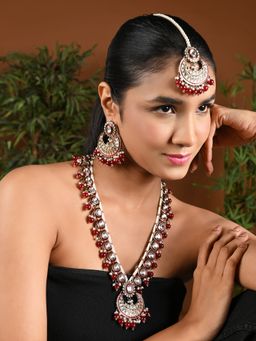 I Jewels - Gold Plated Traditional Handcrafted Kundan & Pearl Necklace Jewellery Earring Set Maroon