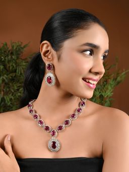 I Jewels - Wine Gold Plated Stylish Design Crystal Diamond Necklace & Earrings (IJ394Wi)