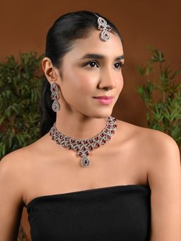 I Jewels - Rose Gold Plated Stylish Design Crystal Diamond Necklace & Earrings (IJ396ZM)