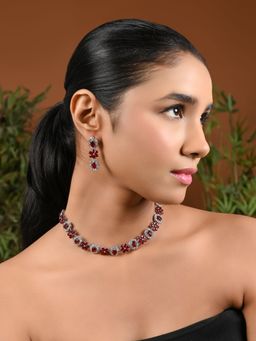 I Jewels - Silver Plated Stylish Design Crystal Diamond Necklace & Earrings (IJ398ZM)