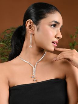 I Jewels - Gold Plated Stone Sudded Necklace with Earrings (AD0040FL)
