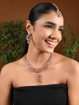 I Jewels - Gold Plated Traditional Maroon Minakari Kundan Jewellery Set