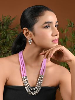 I Jewels - Purple and White Gold Plated Traditional White Kundan Jewellery Set