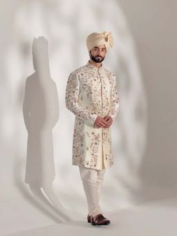 Jatin Malik - Ivory Ochre Sherwani & Kurta (Set of 4)
