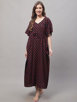 Secret Wish - Women's Black Cotton Kaftan with Polka Dot Print