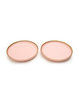 EZ Life - Pastely 10 Inch Ceramic Dinner Plate Baby Pink With Gold Rim Pack Of 2