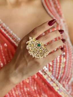 Azai by Nykaa Fashion - Ethnic Gold & Green Kundan Ring