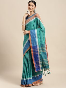 Sangam Prints - Turquoise Cotton Silk Woven Work Traditional Saree with Unstitched Blouse