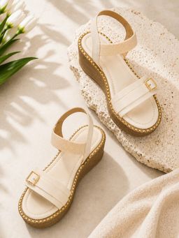 FREEPLAY - Girls Off White Buckle Detail Comfort Wedge Heels