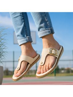 FREEPLAY - Girls Off White Textured Buckle Slip-On Flats