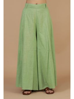 Tjori - Women Light Green Solid Cotton Palazzo