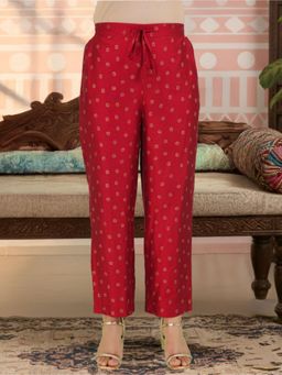 ARAMYA - Women Red Poly Chanderi Gold Foil Pant