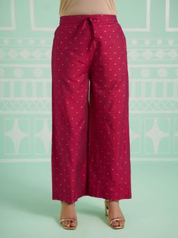 ARAMYA - Women Dark Pink Chanderi Gold Foil Palazzo
