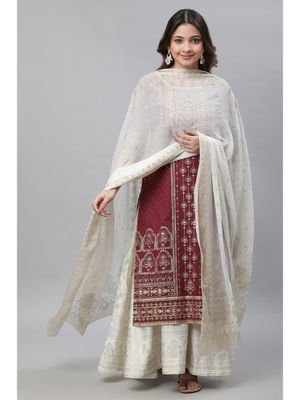 Aurelia White Printed Organza Dupatta