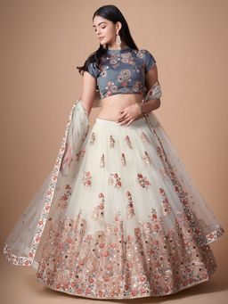 Odette - Elegant White Semi Stitched Lehenga With Unstitched Blouse (Set of 3)