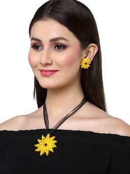 Anekaant - Yellow and Black Floral Paper Quilling Necklace with Earrings (Set of 2)