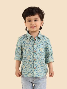 Fabindia - Boys Blue Printed Spread Collar Shirt
