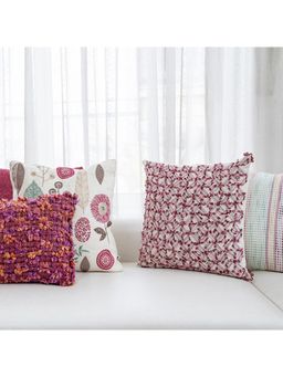 ONSETHOMES - Hand Embroidered Ruffle Cushion Cover Pink (16X16)