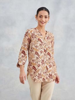 Fabindia - Maroon Rayon Blend Kalamkari Printed Shirt