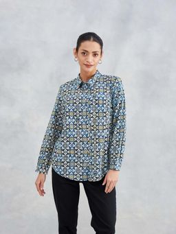 Fabindia - Blue Cotton Ajrakh Printed Shirt