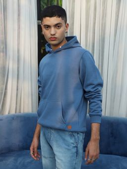 Campus Sutra - Mens Electric Blue Pullover Hoodie with Contrast Drawstring