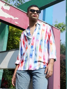 Campus Sutra - Mens Ecoliva White Tie Dye Striped Shirt