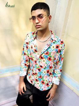 Campus Sutra - Mens Ecoliva Multicolour Artistic Botanical Cluster Shirt