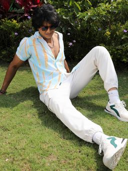 Campus Sutra - Mens Ecoliva Sky Blue & Orange Pastel Tie Dye Shirt