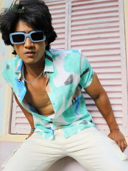 Campus Sutra - Mens Ecoliva Mint Green Abstract Strokes Shirt