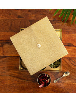 ExclusiveLane - Courtyard Hand-Etched Spice Box with Spoon in Brass (9 Containers, 80 ml)
