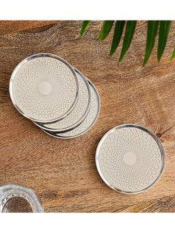 ExclusiveLane - Mughal Arc Hand-Etched Stainless Steel Coasters (Set Of 4)