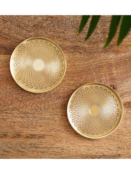 ExclusiveLane - Mughal Arc Hand-Etched Brass Coasters (Set Of 2)