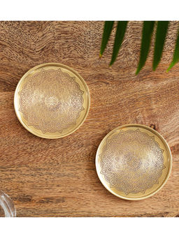 ExclusiveLane - Mandala Design Hand-Etched Brass Coasters (Set Of 2)