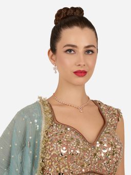 Zaveri Pearls - Rose Gold Cubic Zirconia Contemporary Necklace and Earring Jewellery Set