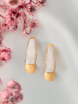 Zaveri Pearls - White Enamel Contemporary Semi Hoop Earrings