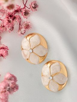 Zaveri Pearls - White Enamel Flowers Contemporary Statement Earrings