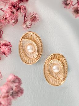 Zaveri Pearls - White Enamel Contemporary Pearl Embellished Earring