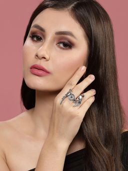 PANASH - Women Oxidised Silver Toned Bird Shaped Finger Ring