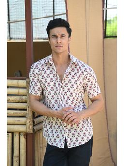 Hatheli - White & Pink Floral Hand Block Shirt